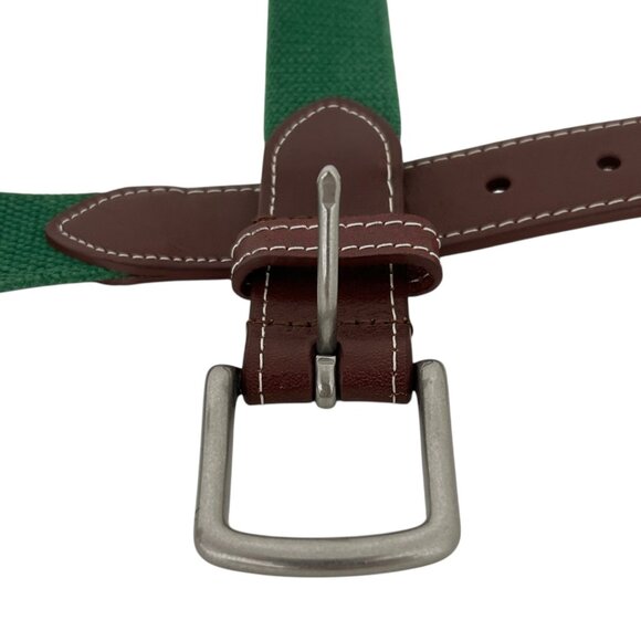 J.T. Spencer Leather Canvas Embroidered Green Belt Size 38 - Picture 9 of 16